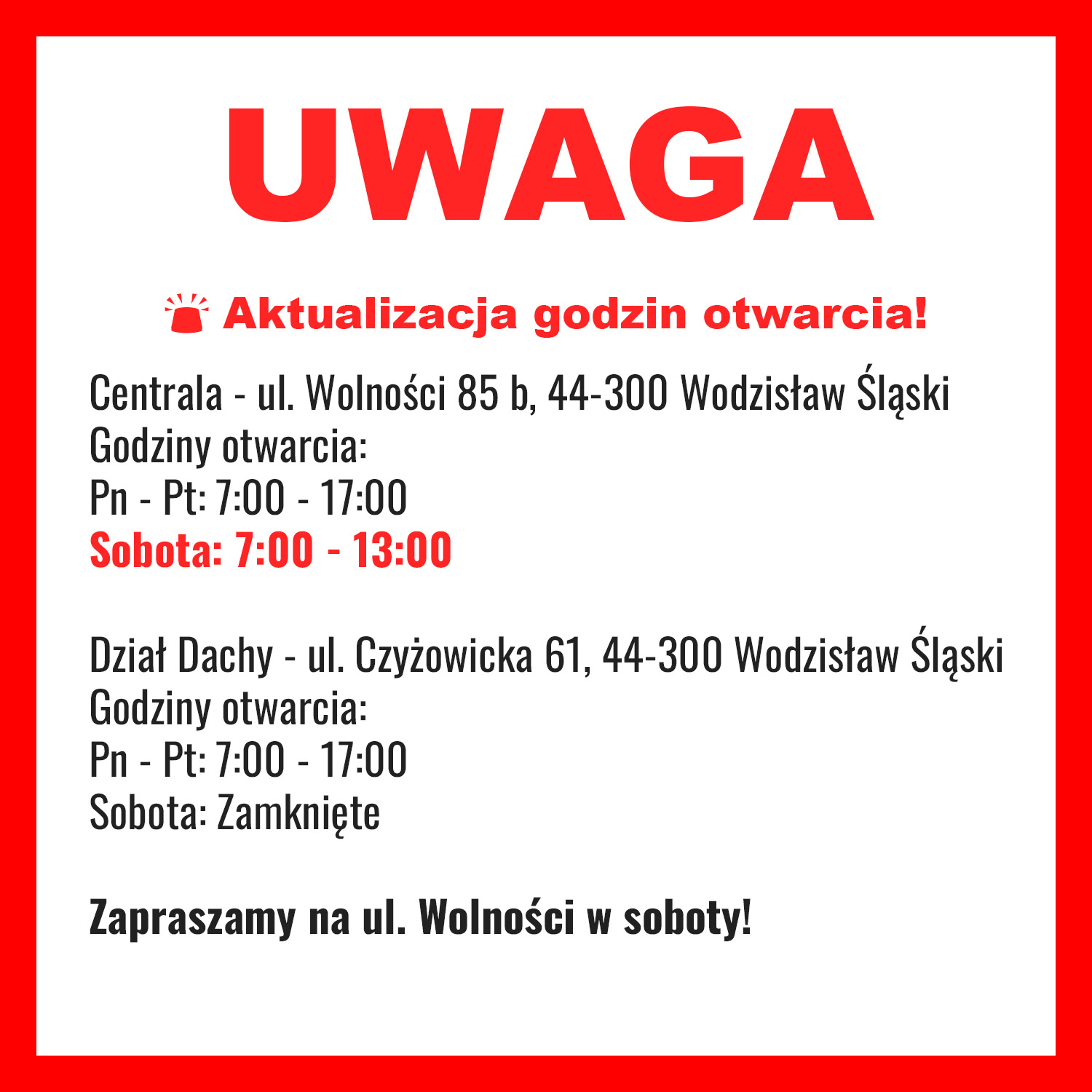 Godziny otwarcia